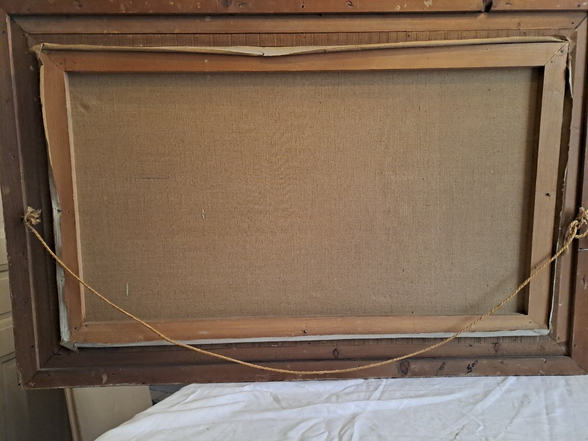 Tableau  Paysage  Alpin Signé  Karl Sim, très beau cadre en bois Sculpter. -photo-5