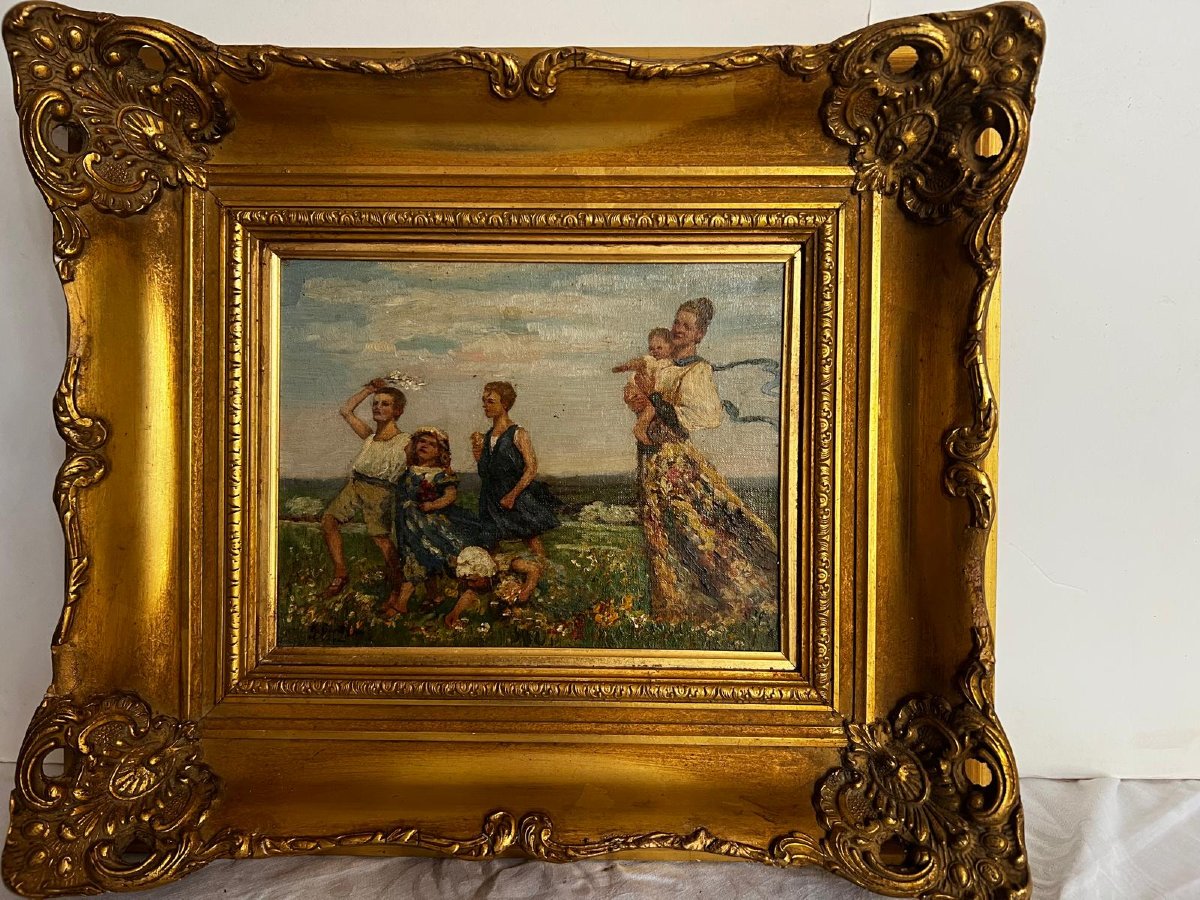 Tableau 4 Enfants du peintre Signé, CARL BANTZER ,1857-1941. Voir Artprice. -photo-2