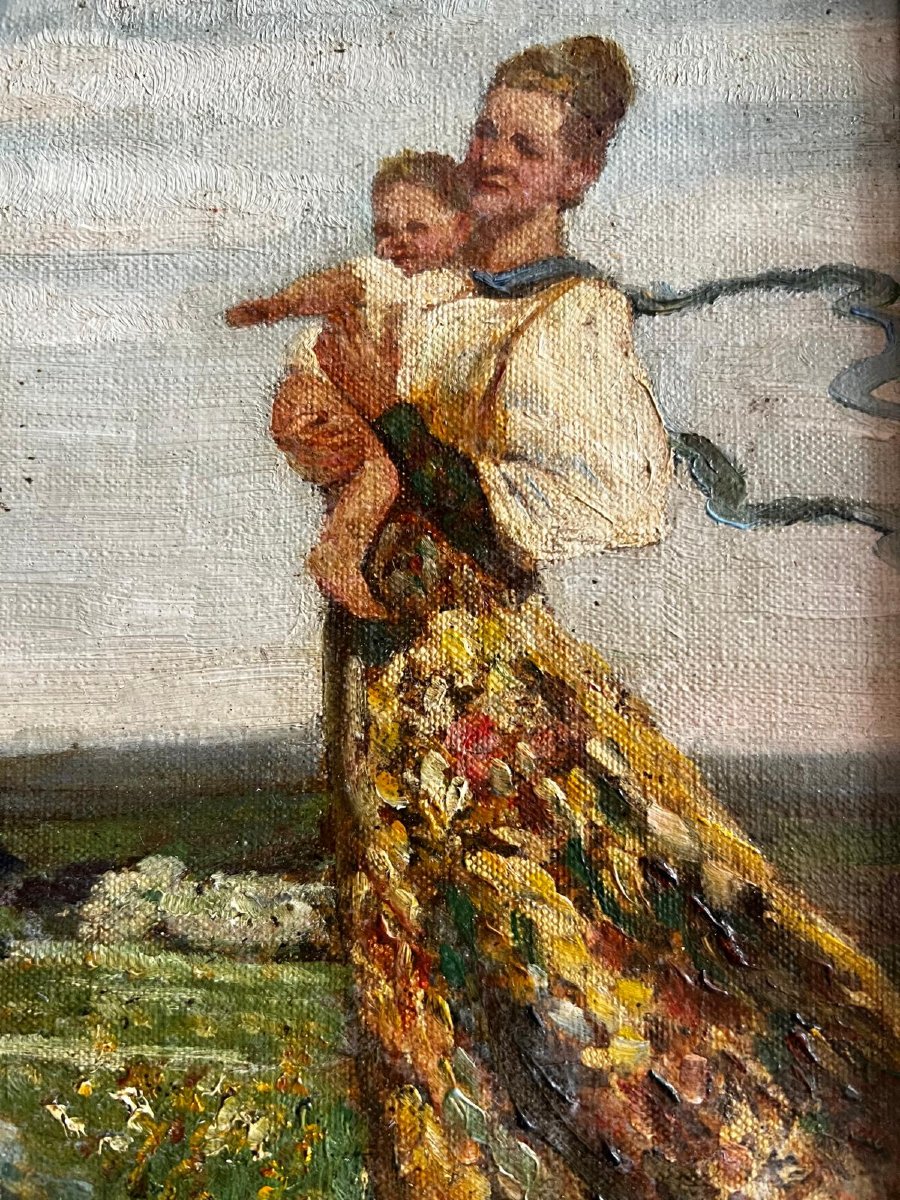 Tableau 4 Enfants du peintre Signé, CARL BANTZER ,1857-1941. Voir Artprice. -photo-3