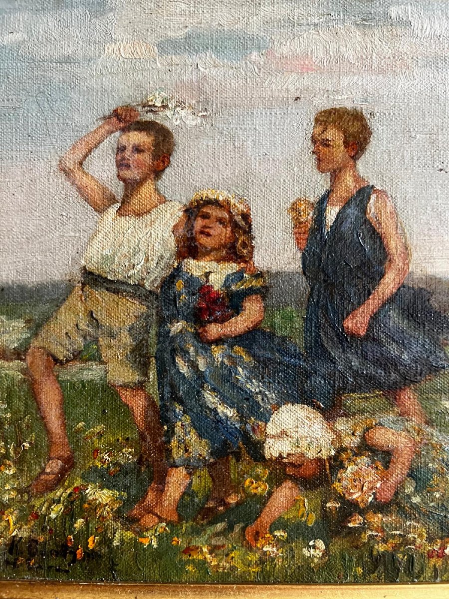 Tableau 4 Enfants du peintre Signé, CARL BANTZER ,1857-1941. Voir Artprice. -photo-4