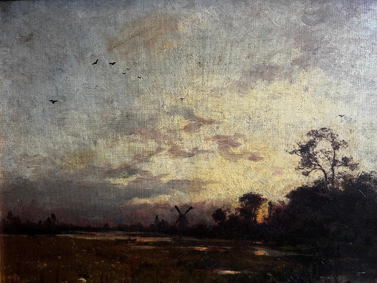 Tableau  très joli  Paysage  Lacuste avec  Pêcheurs. -photo-4