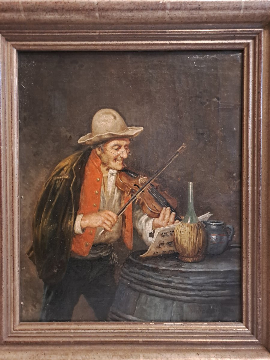 Tableau  Italien  le  Violoniste Signé Busciolano Vincenzo 1851 -1926.-photo-2