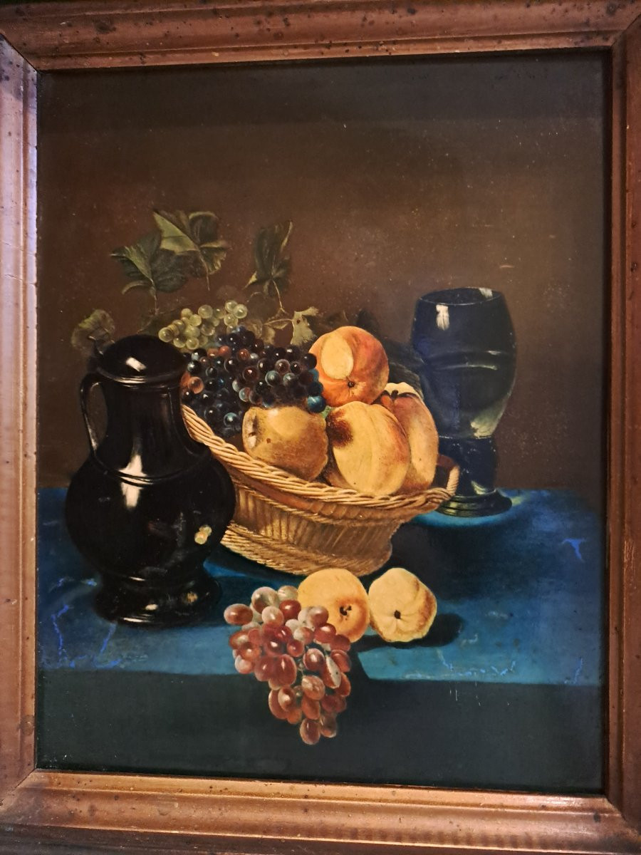Tableau  Nature morte, Huile sur Métal, Petite restauration. -photo-1