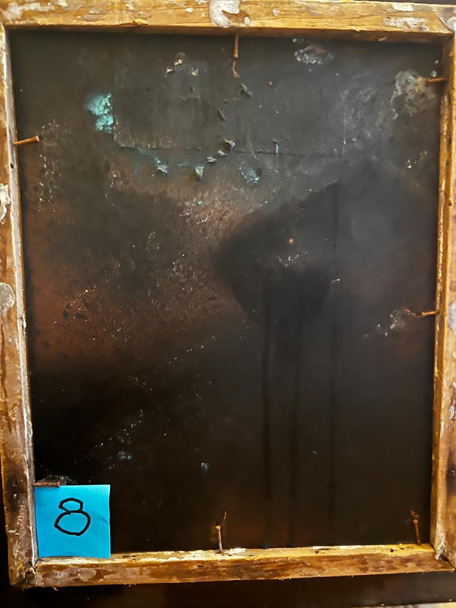 Tableau  Nature morte, Huile sur Métal, Petite restauration. -photo-4