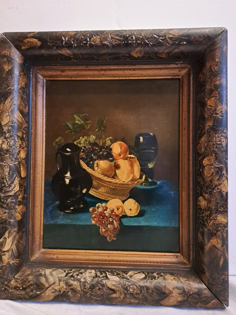 Tableau  Nature morte, Huile sur Métal, Petite restauration. 