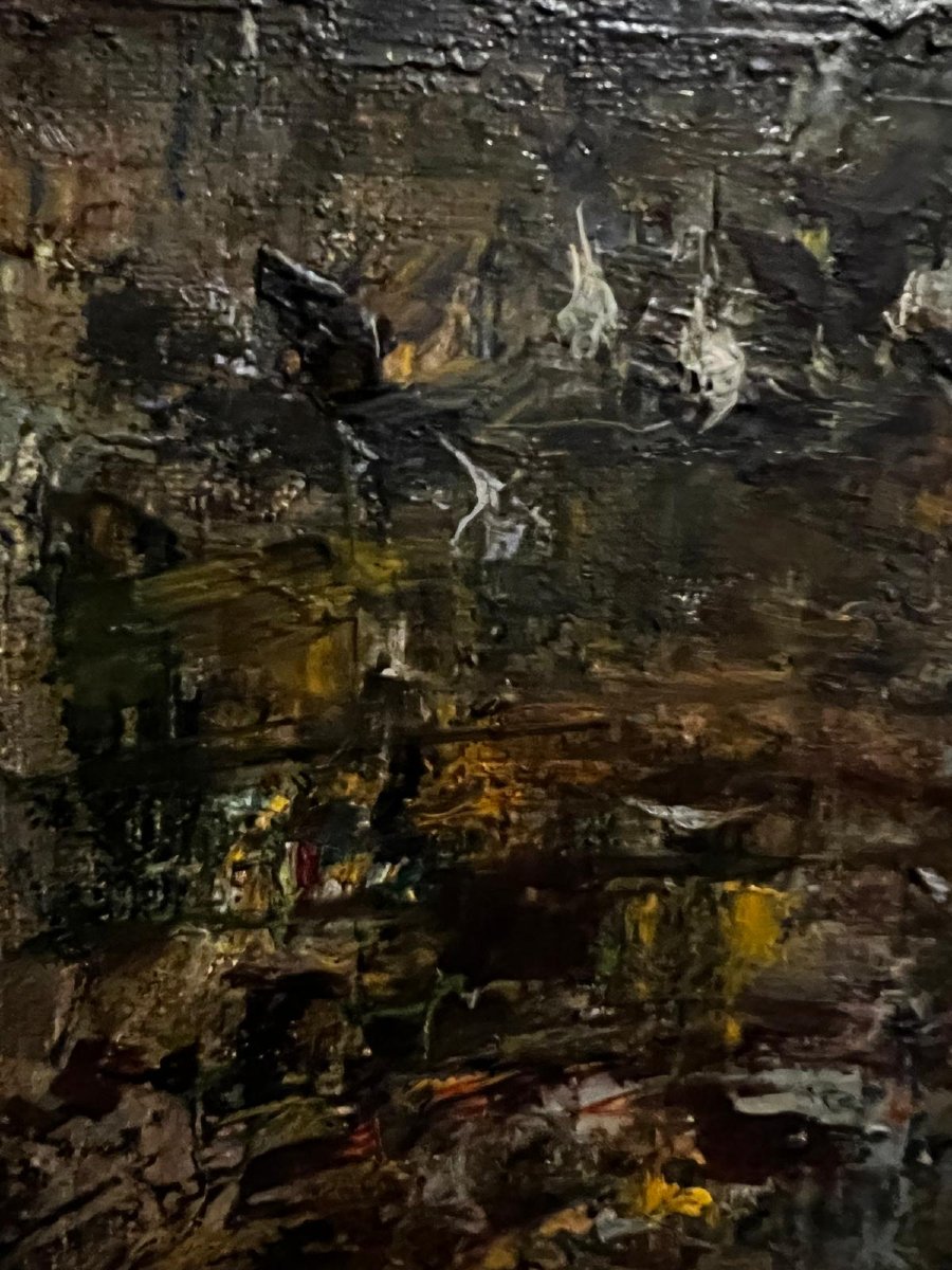 2 Paintings Italian School Fish Market Signed Illegible And Venice Canal.-photo-4