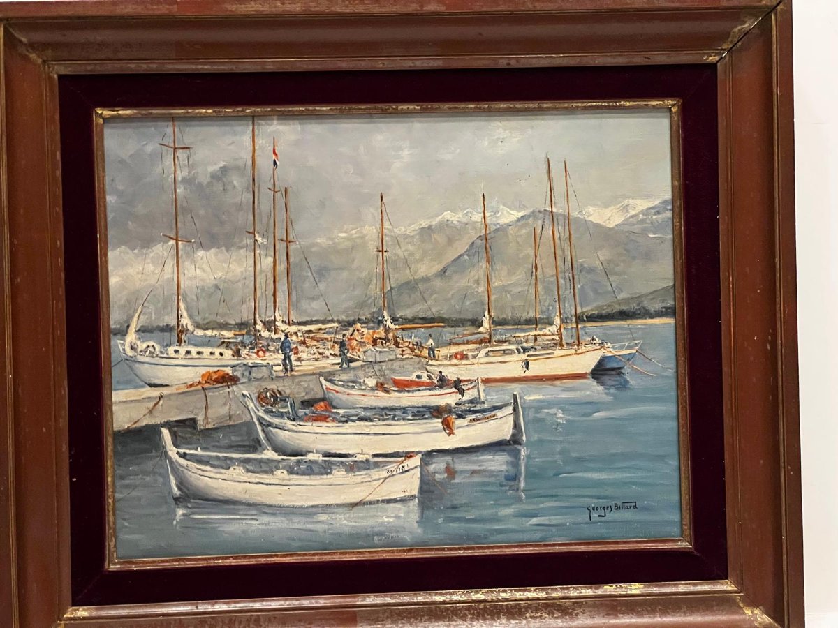 Painting Of The Port Of Calvi (corsica) Signed, Georges Billard, Oil On Canvas -photo-2