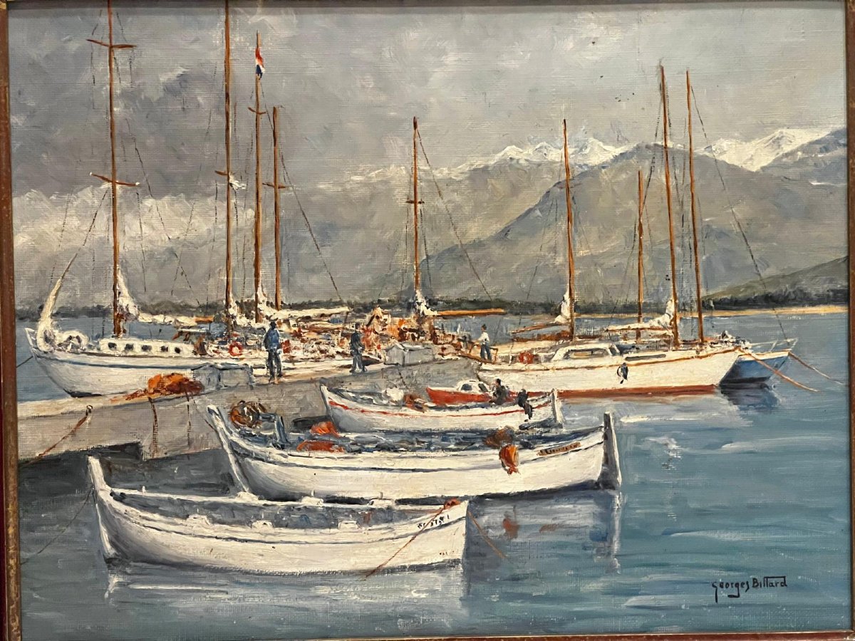 Painting Of The Port Of Calvi (corsica) Signed, Georges Billard, Oil On Canvas -photo-4