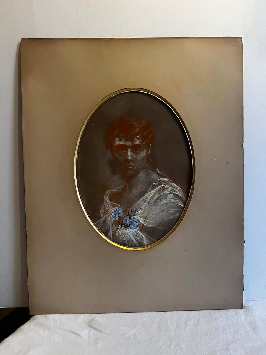 Painting Portrait Of A Young Woman Signed And Dated March 1881 Valentine... Mixed Media. -photo-2
