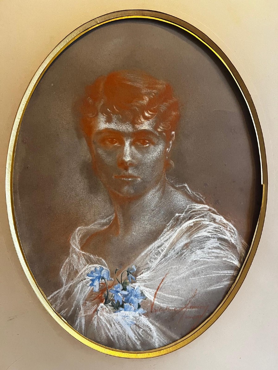 Painting Portrait Of A Young Woman Signed And Dated March 1881 Valentine... Mixed Media. 