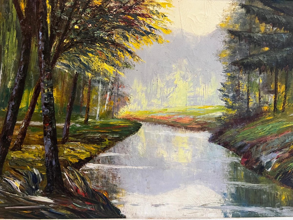Tableau  Paysage  Forêt  Signé  Paul  Maïk  1894-1985,  Huile sur toile. -photo-2