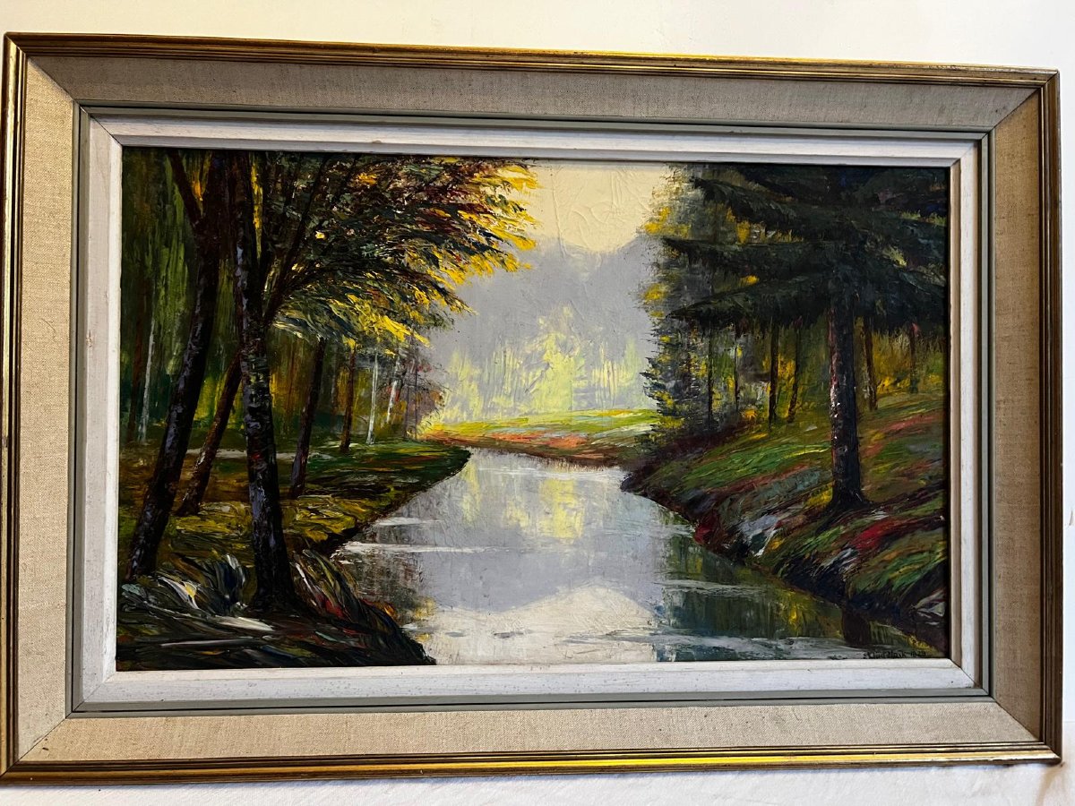 Tableau  Paysage  Forêt  Signé  Paul  Maïk  1894-1985,  Huile sur toile. -photo-3