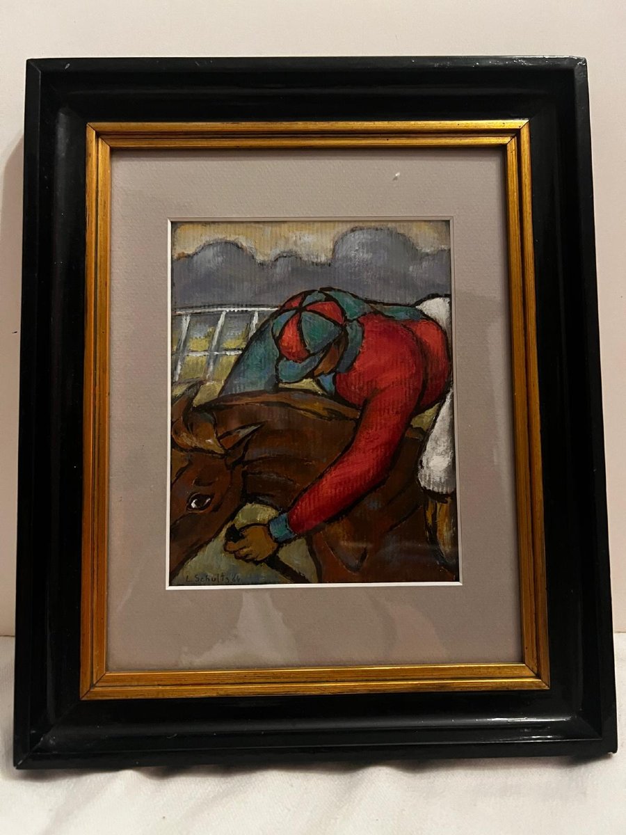 Painting The Jockey Signed, Lev Schultz, 1897-1970, Oil On Paper. -photo-2