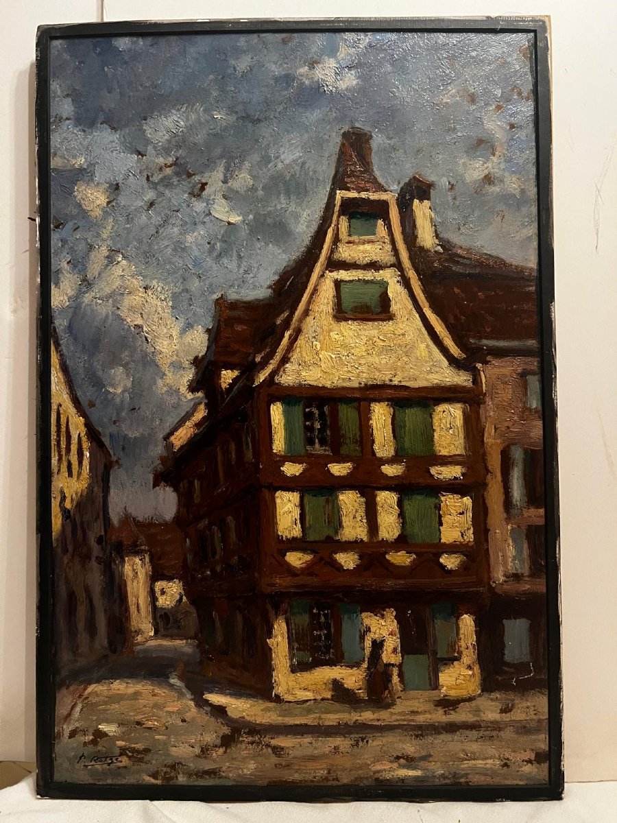 Painting Of A Strasbourg Alleyway, Signed Rotge Prosper. -photo-3