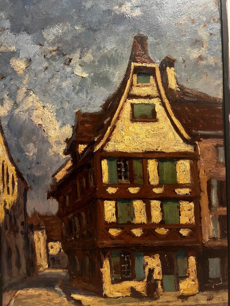 Painting Of A Strasbourg Alleyway, Signed Rotge Prosper. -photo-1
