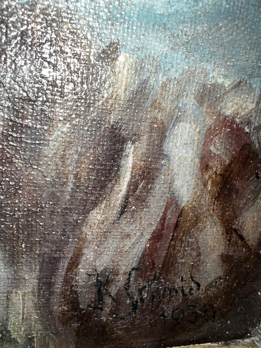 Painting Portrait Of A Young Girl Signed Konrad Schmid 1899-1958.-photo-4