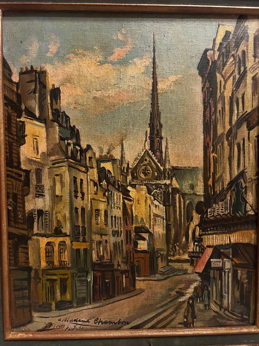 Painting Of A Parisian Street Landscape, Signed, Florez, Paris 1931.-photo-4