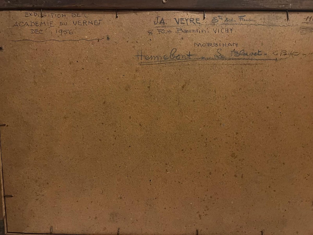 Watercolor Painting Hemebont S Blavet 1931, Signed Ja Veyre.-photo-4