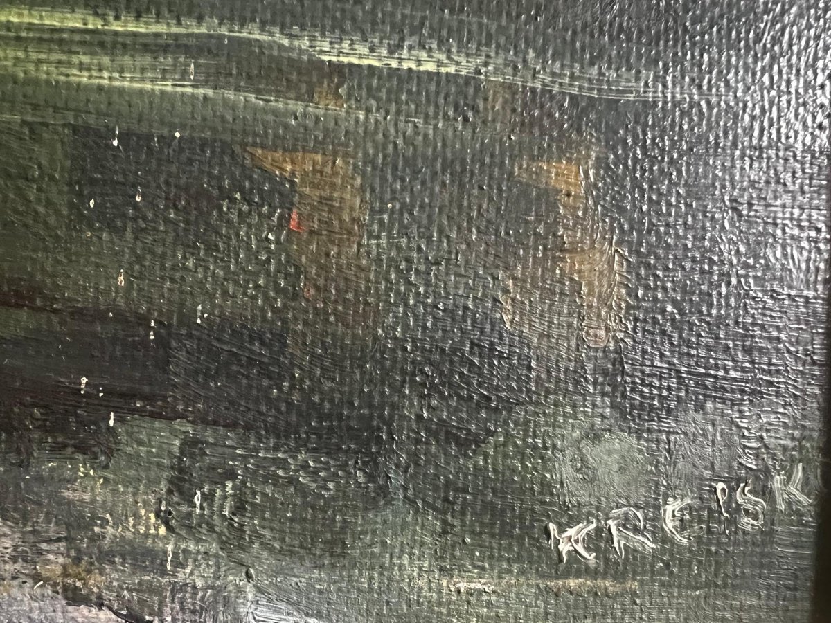 Landscape Painting Of Mountains, Illegible Signature, Oil On Wood. -photo-5