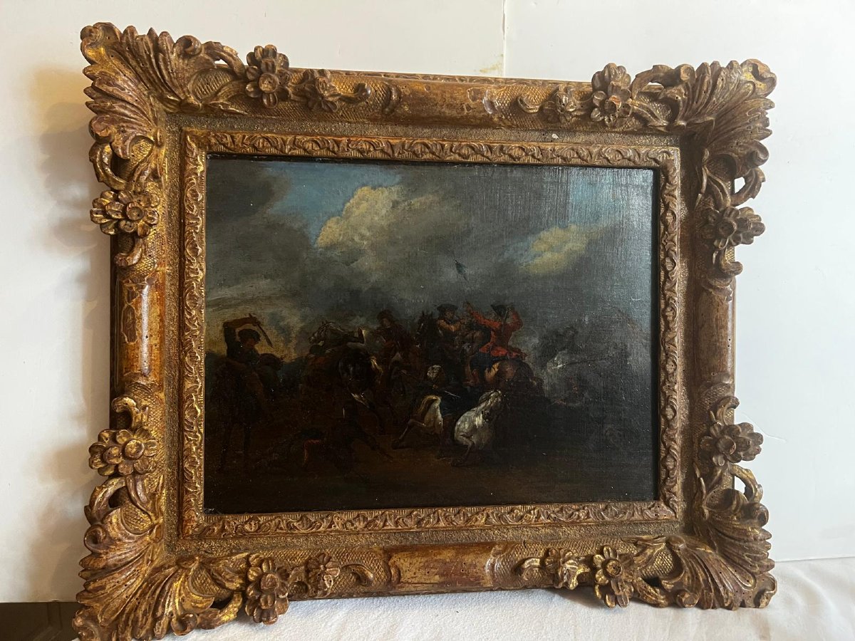 Painting Battle Scene Italy, Francesco Graziani Ciccio Napolitano, Oil On Wood. -photo-2