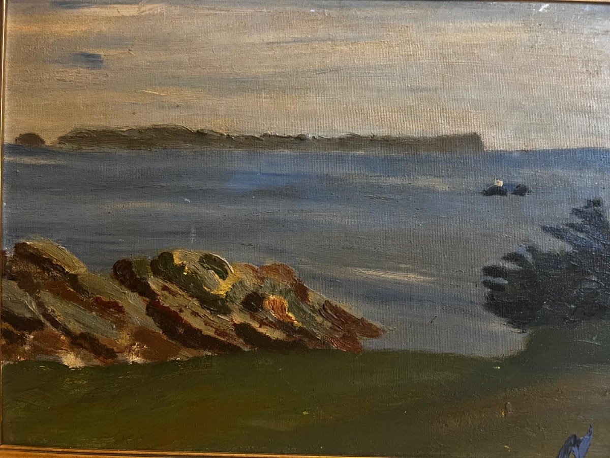 Seascape Painting, Signed With Monogram Bd, Oil On Paintable Board -photo-1