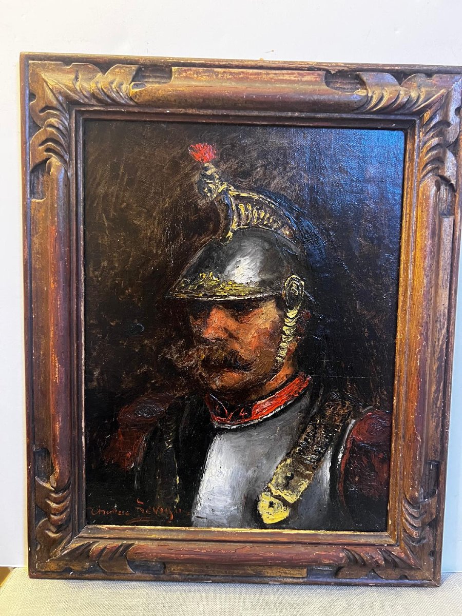 Painting Portrait Of A Soldier In Armor Signed Theodore Lévigne 1848-1912-photo-2