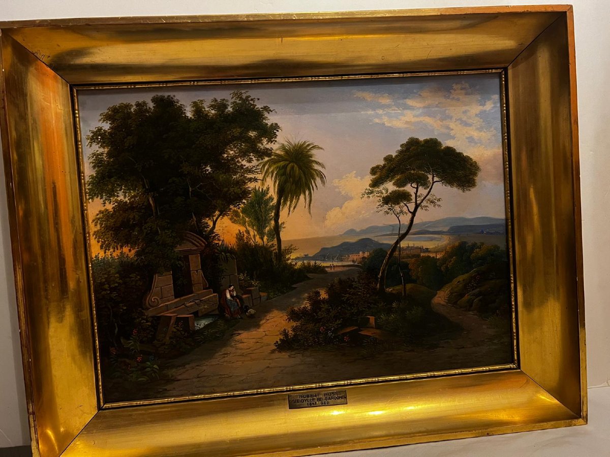 Tableau  Paysage Huile impression sur papier Maroufler sur toile Robert  Russ  née en 1847-1922-photo-2