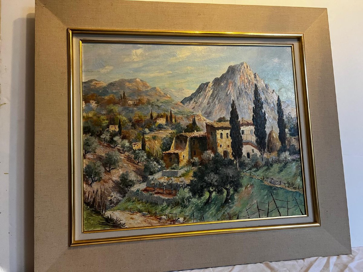 Tableau  Paysage  au  Bas  de Montagnes, Signé  Henri  Édouard  Bargin. -photo-2