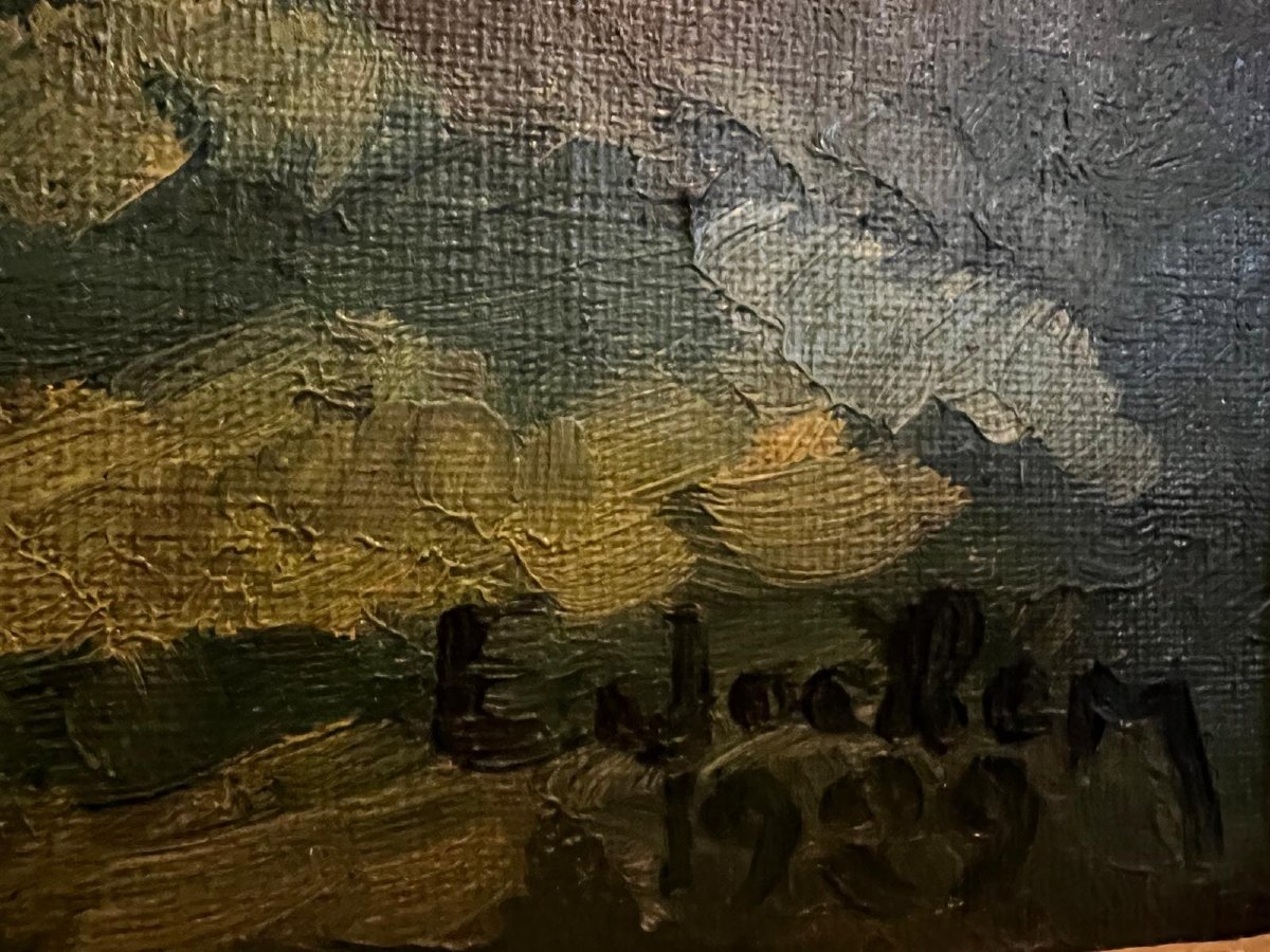 Tableau  Paysage  Signé  illisible,  Bien  Peint , Bien encadré,  Huile sur toile -photo-3
