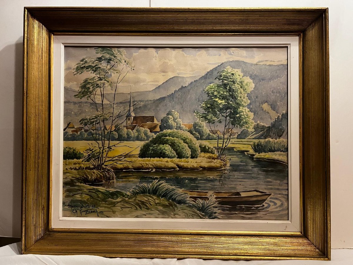 Tableau  Paysage  Situé,  SEWEN  Juillet  68, Signé,  Charles  Ringenbach  1904-1983.-photo-2