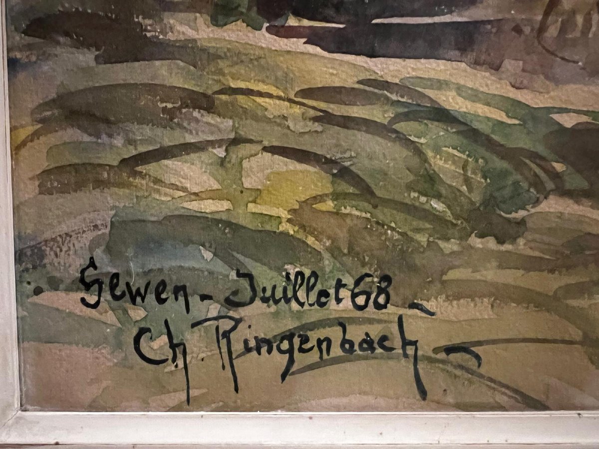 Tableau  Paysage  Situé,  SEWEN  Juillet  68, Signé,  Charles  Ringenbach  1904-1983.-photo-4