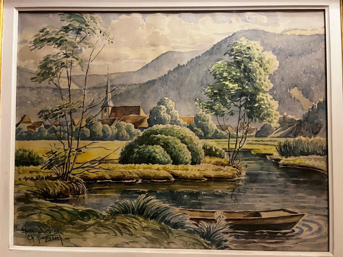 Tableau  Paysage  Situé,  SEWEN  Juillet  68, Signé,  Charles  Ringenbach  1904-1983.-photo-2