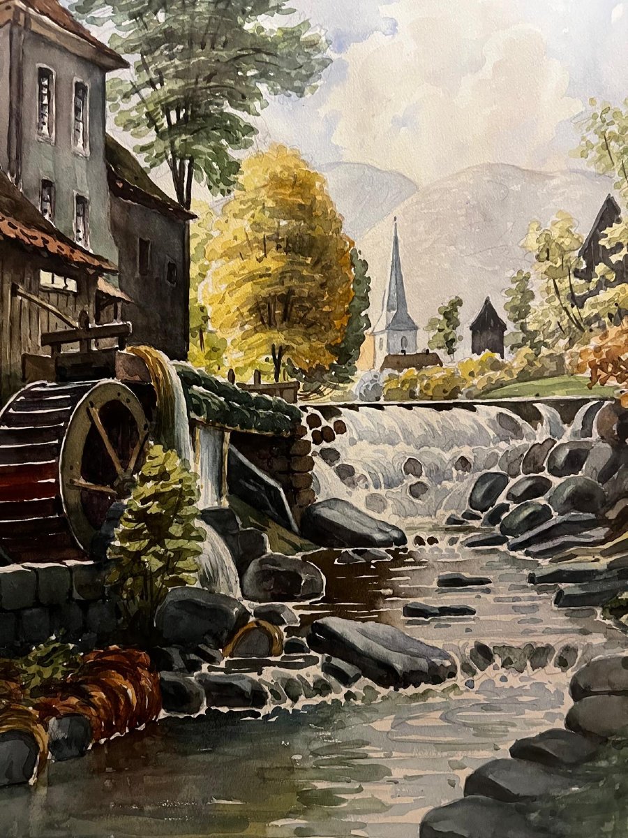 Landscape Painting Located Sewen Oet 63, Signed Charles Ringen Bach 1904-1983, Watercolor. -photo-4