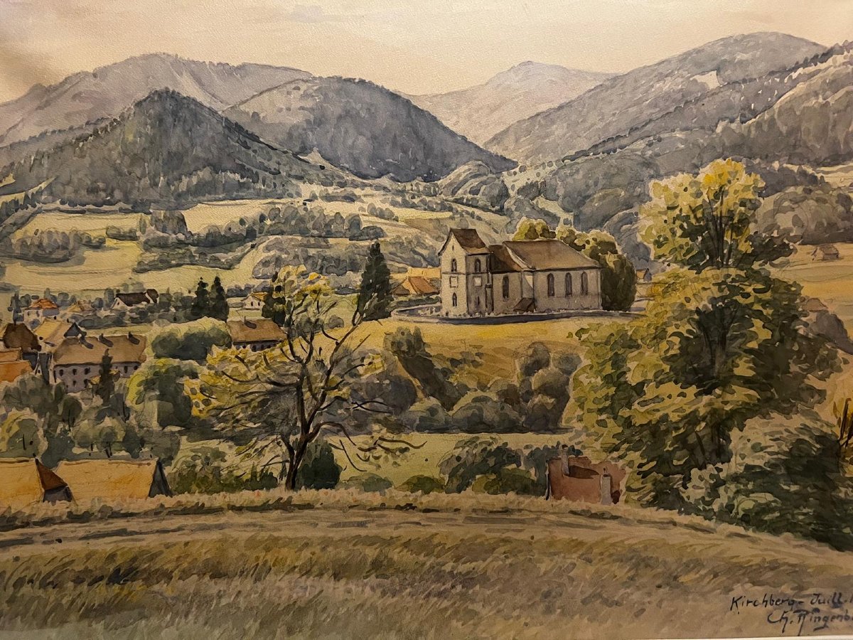 Tableau  Paysage  Vue  de  Kirchberg, Juill  1968, Signé  Charles  Ringenbach  1904-1983.-photo-2