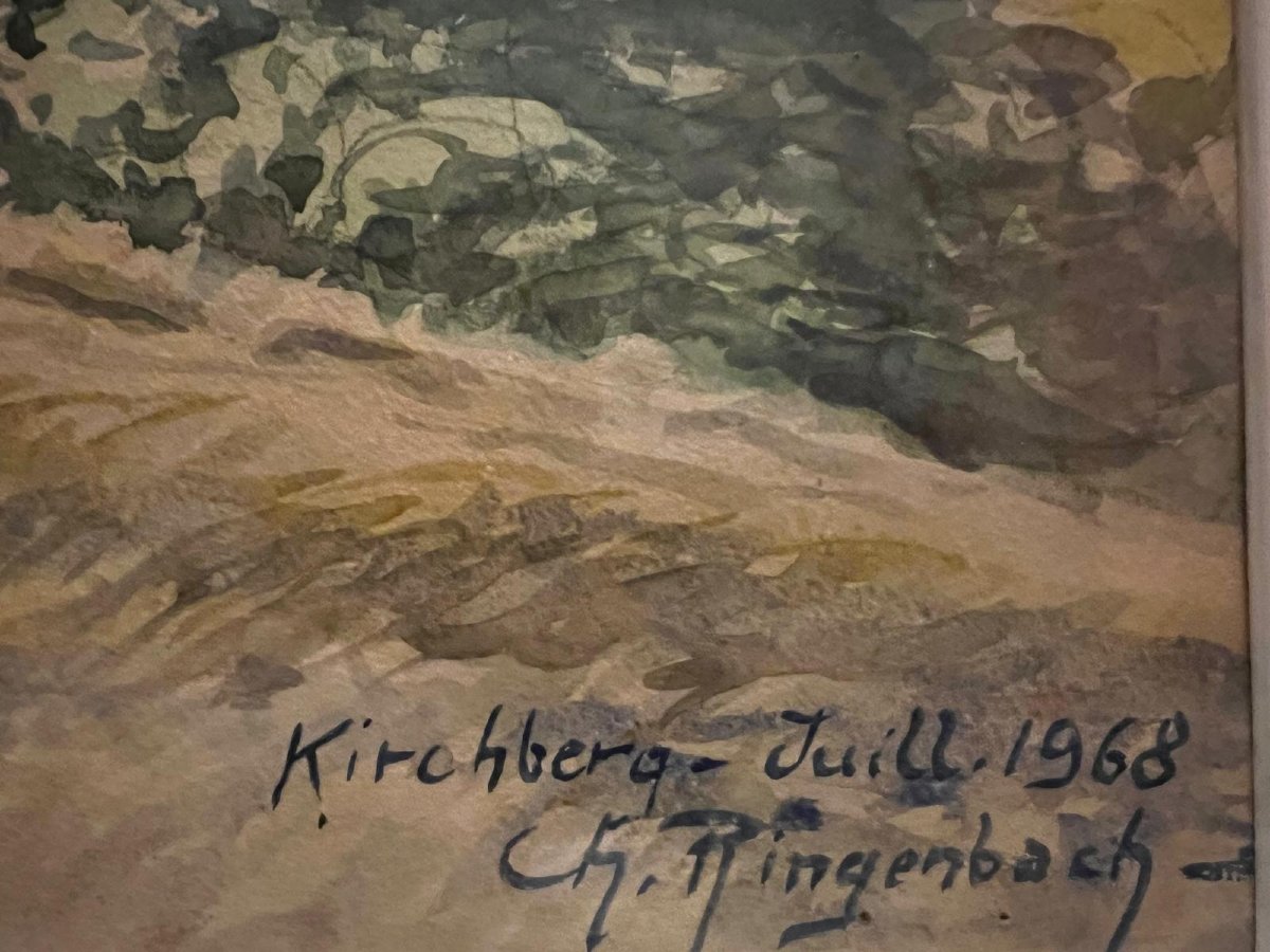 Tableau  Paysage  Vue  de  Kirchberg, Juill  1968, Signé  Charles  Ringenbach  1904-1983.-photo-4