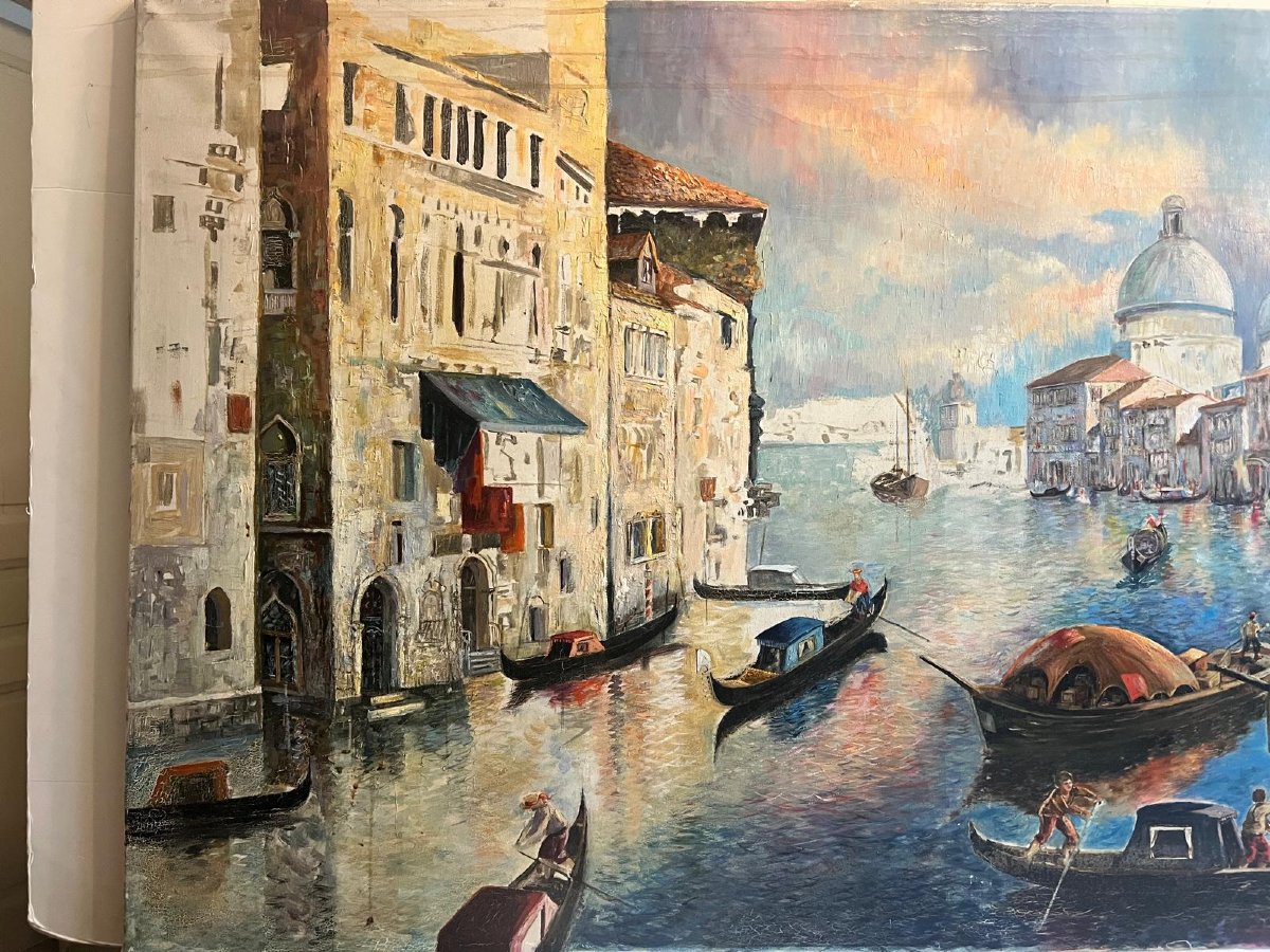Tableau  Venise  signature  bas droit illisible Huile sur toile XX ème  Voir photos. -photo-2