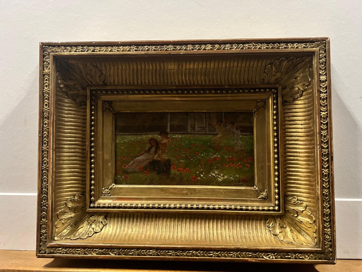 Tableau Cuillette de Coquelico  Signé  Pedro Weingartner  1853-1929