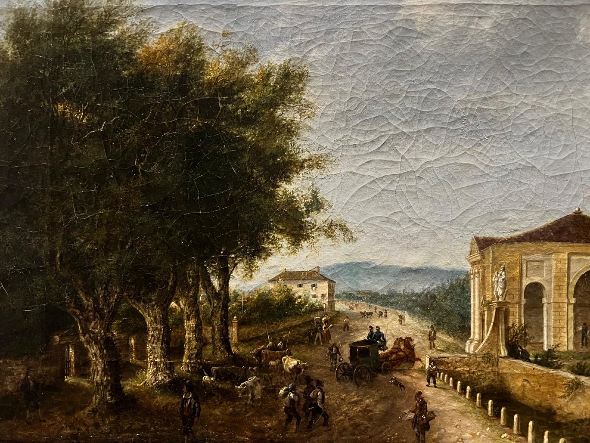 Tableau  Italien Paysage Animé Maconzani  Domenico  1803- 1873.-photo-2