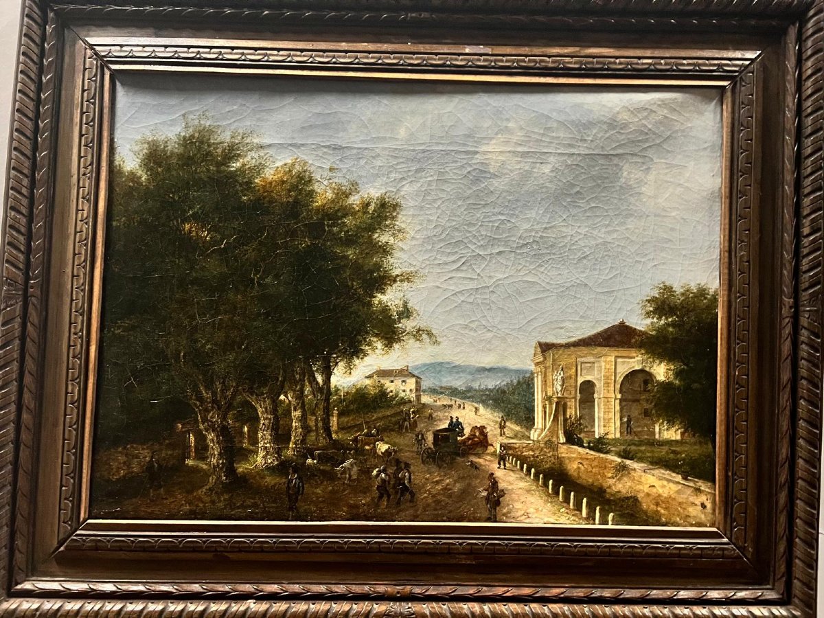 Tableau  Italien Paysage Animé Maconzani  Domenico  1803- 1873.-photo-1