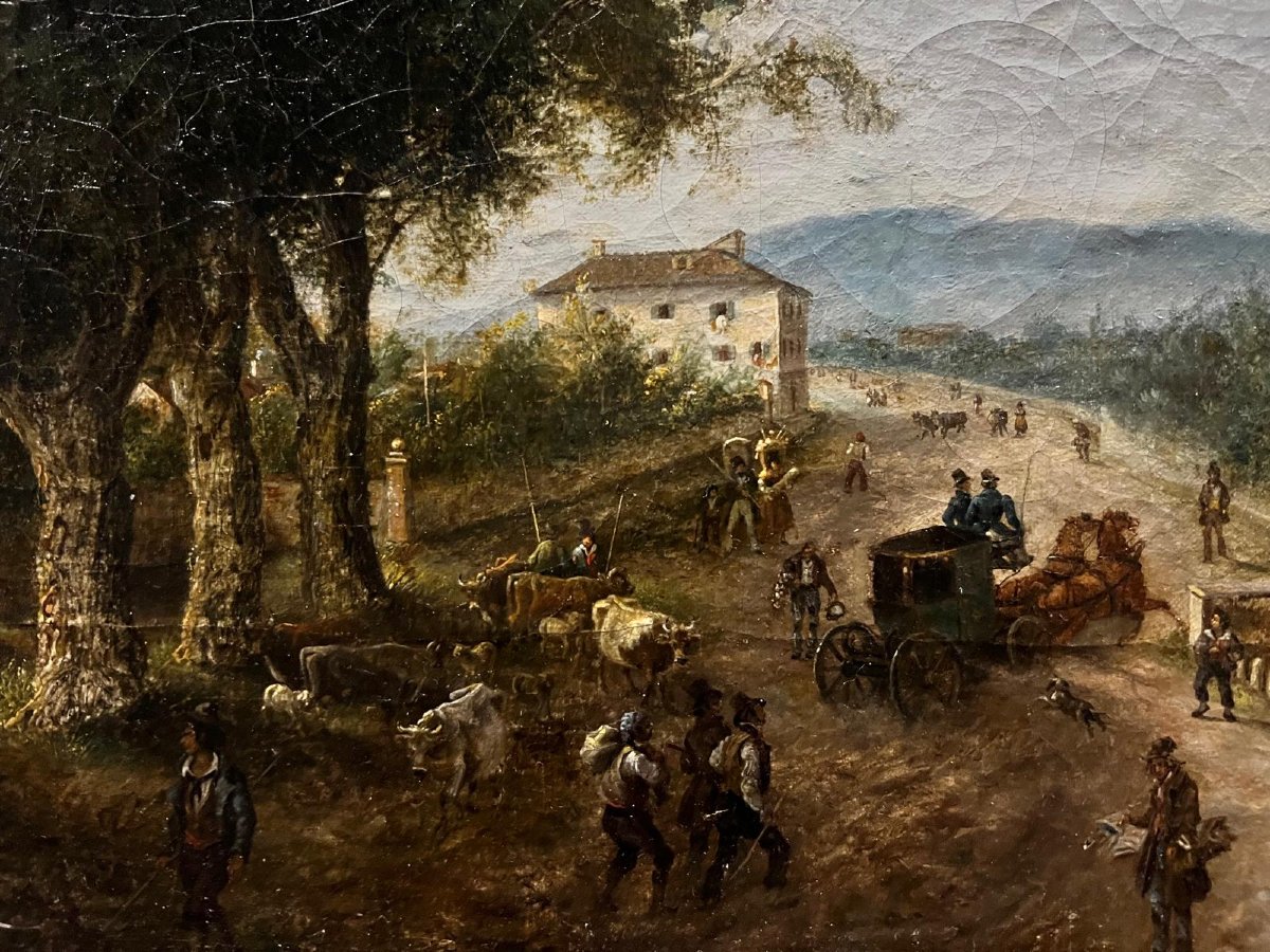 Tableau  Italien Paysage Animé Maconzani  Domenico  1803- 1873.-photo-3