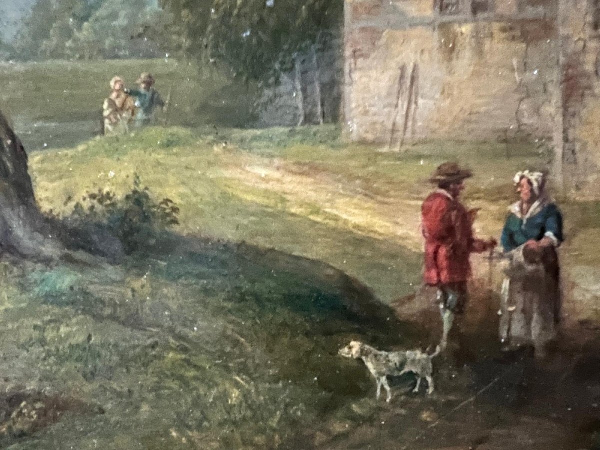 Tableau  Paysage animé  Christian George II Schüz  1758-1823  Signé bas Gauche. -photo-3
