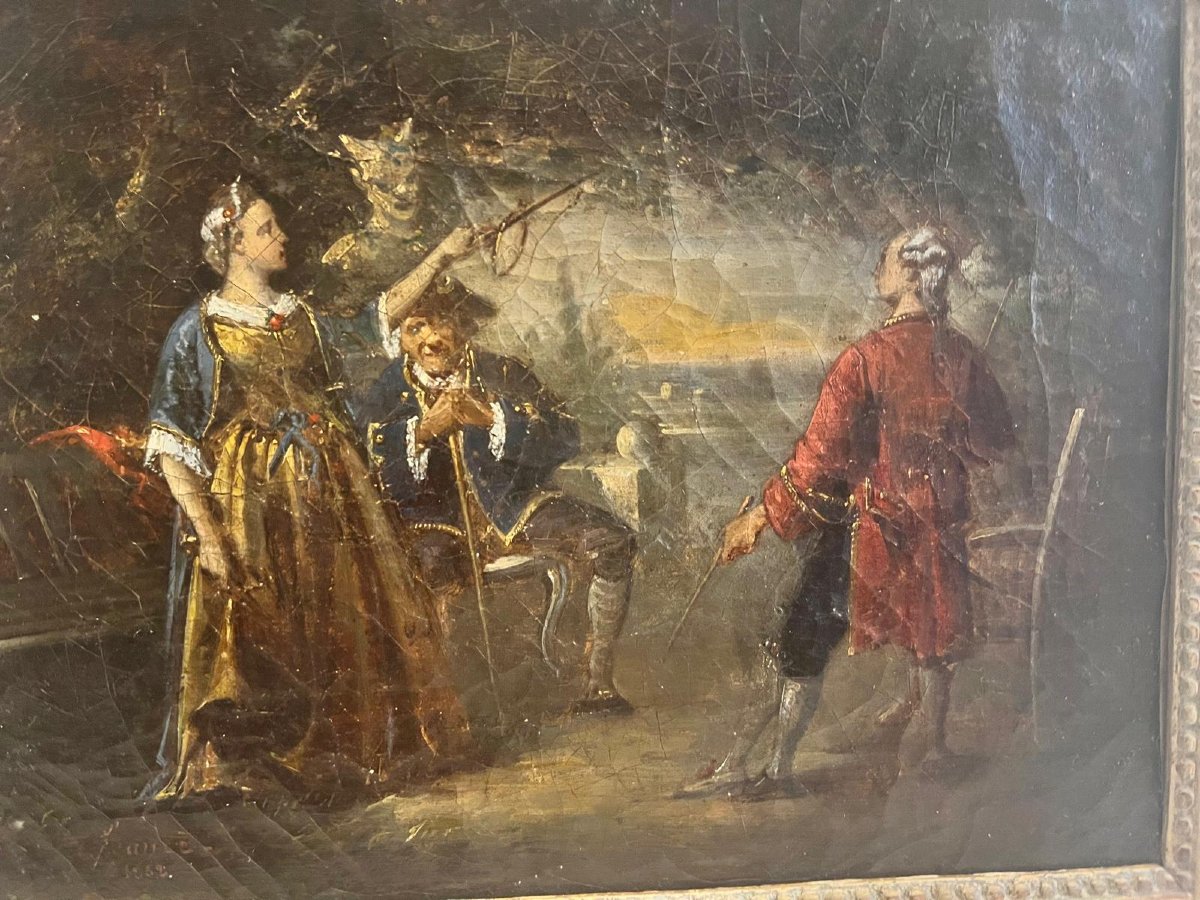 Signed Lower Left Illegible Period Frame.-photo-2