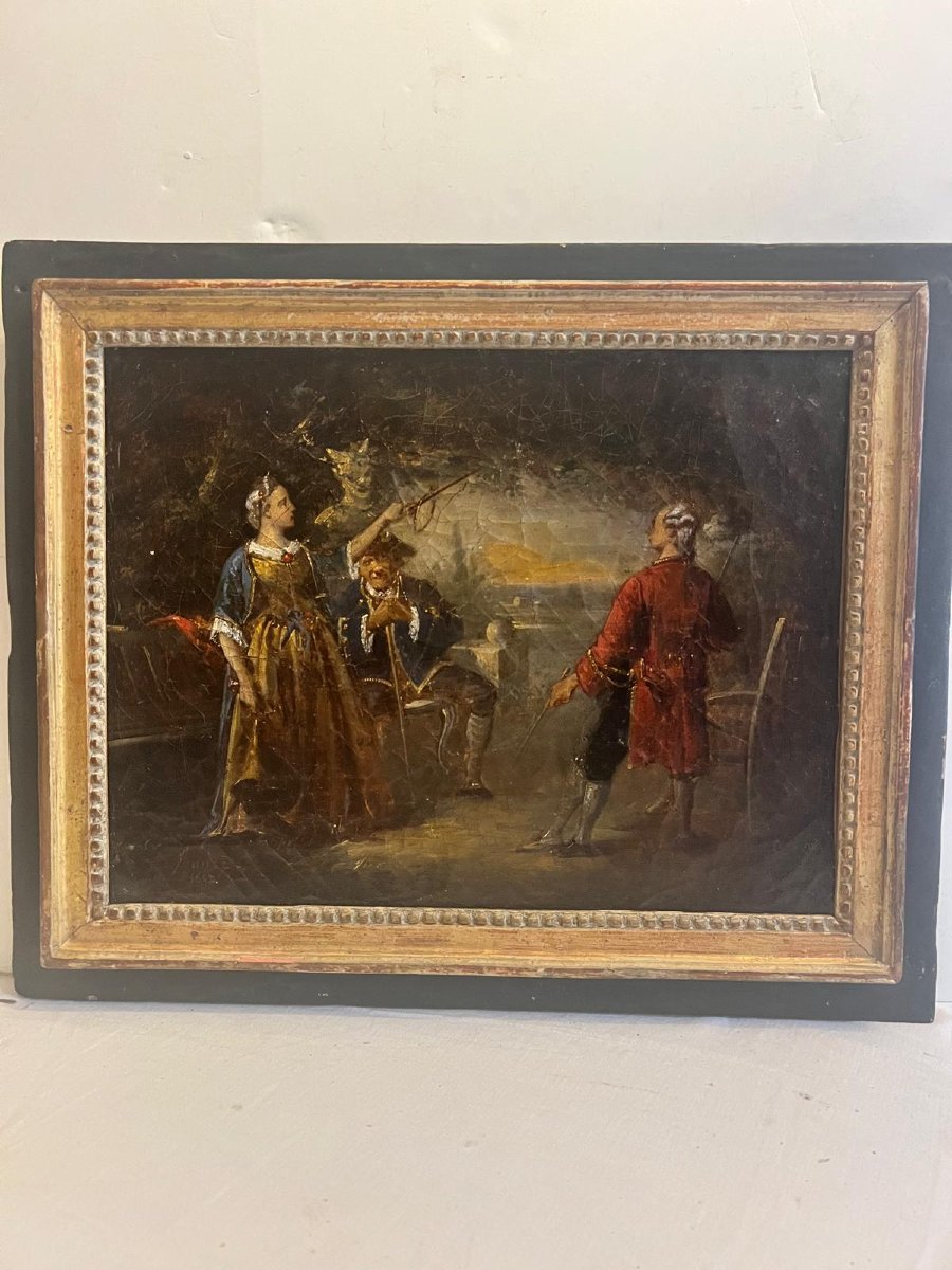 Signed Lower Left Illegible Period Frame.-photo-3