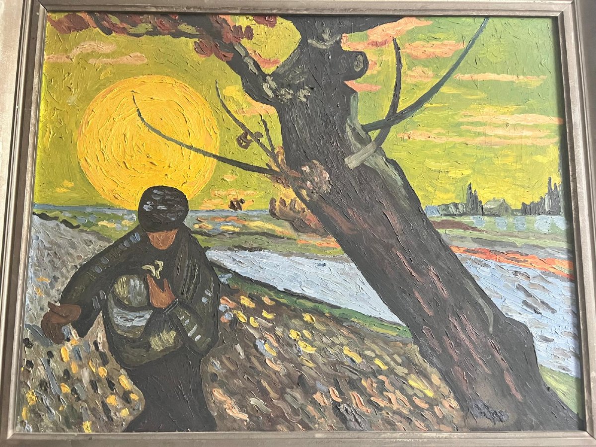 Painting The Sower Oil On Wood XX ème.-photo-4