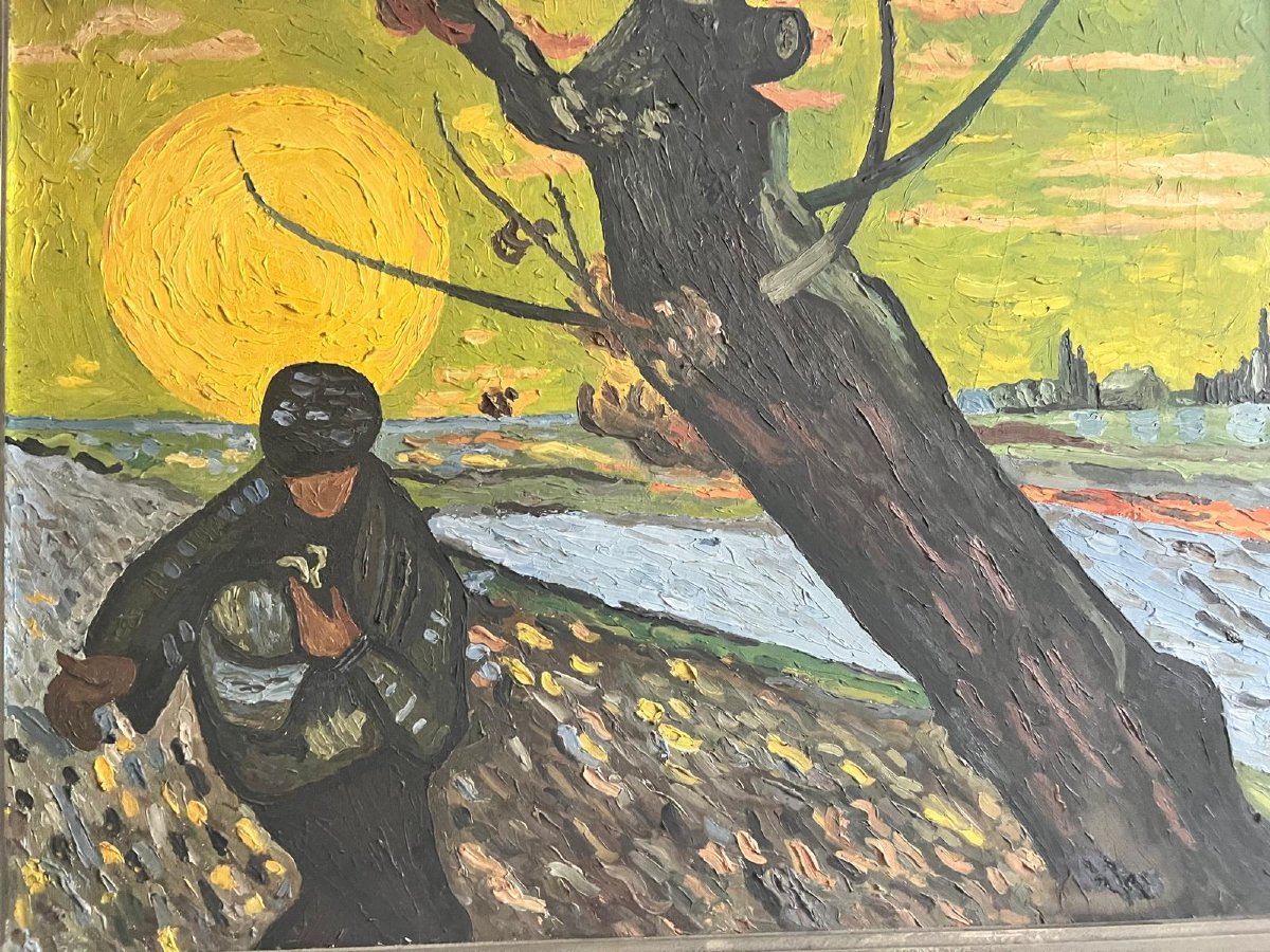Painting The Sower Oil On Wood XX ème.-photo-1