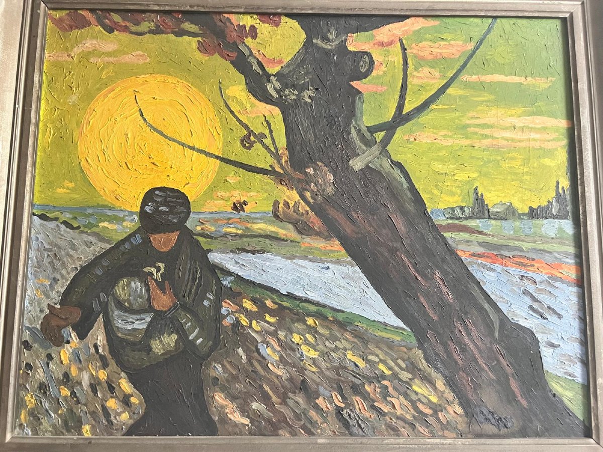Painting The Sower Oil On Wood XX ème.-photo-2