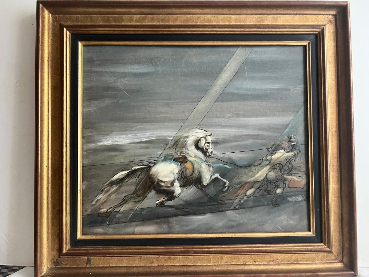 Tableau  toile  Intitulée  Dans la tempéte Huile sur carton  Entoilé Bien encadré. -photo-1