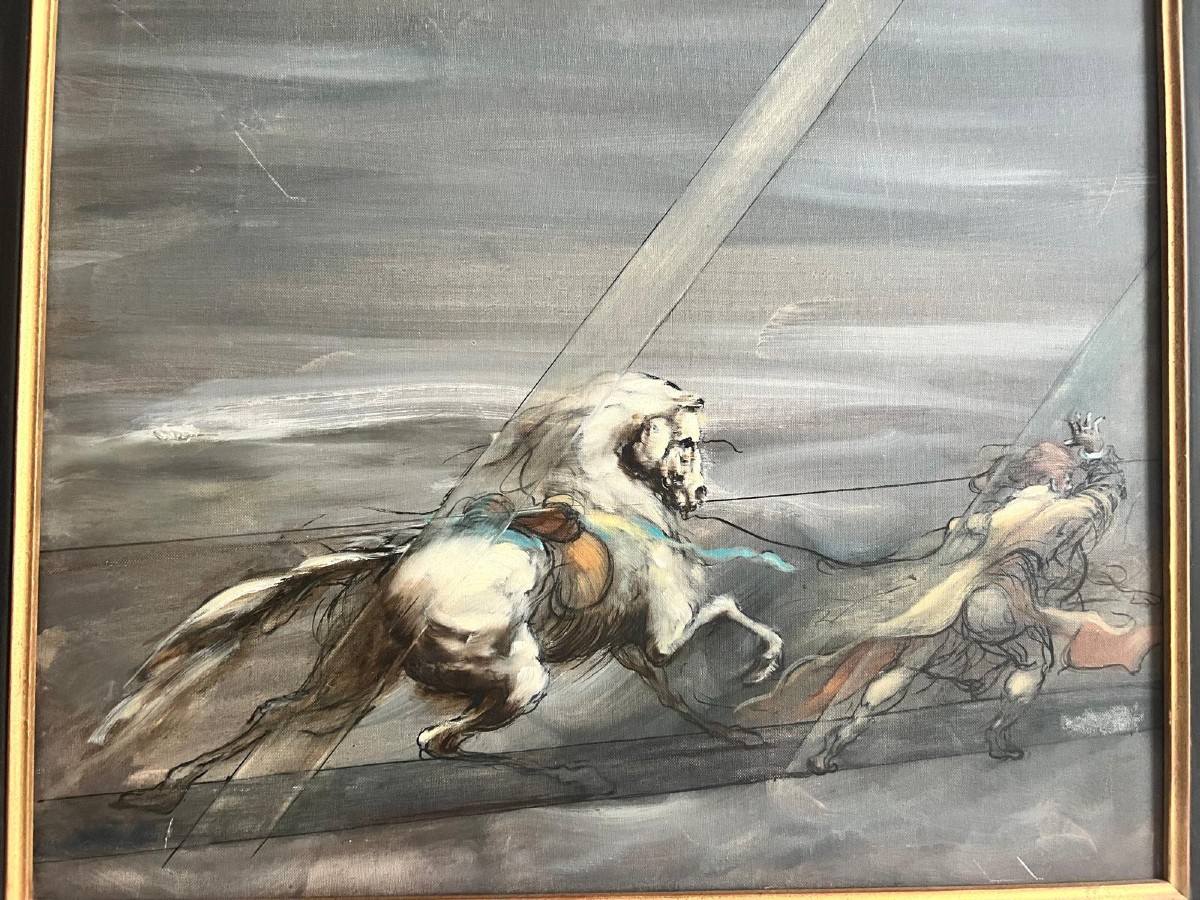 Tableau  toile  Intitulée  Dans la tempéte Huile sur carton  Entoilé Bien encadré. 