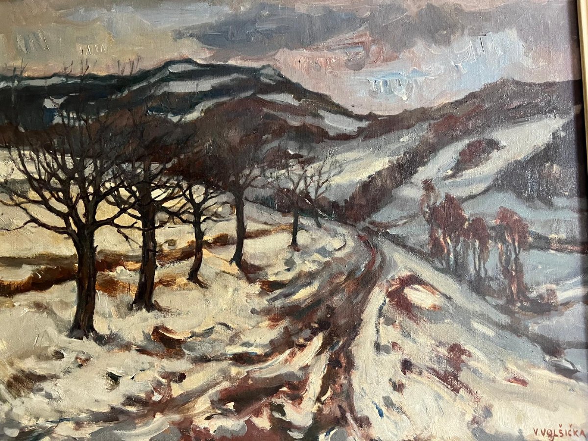 Tableau  Polonais sous la neige Signé Vladimir  Volsicka  Paysage -photo-2