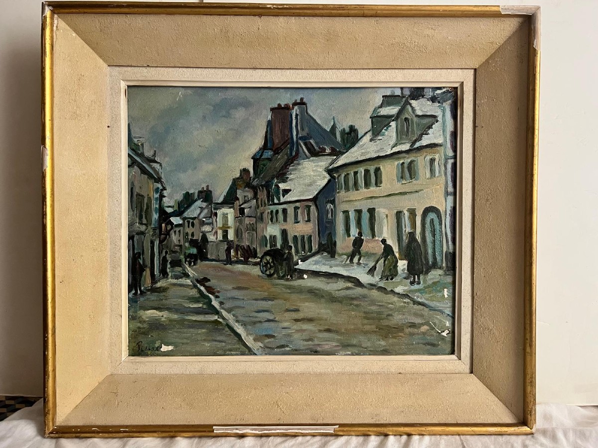 Tableau Rue Annime XX ème Remainder Of Signature Illegible Small Restoration To Be Planned.